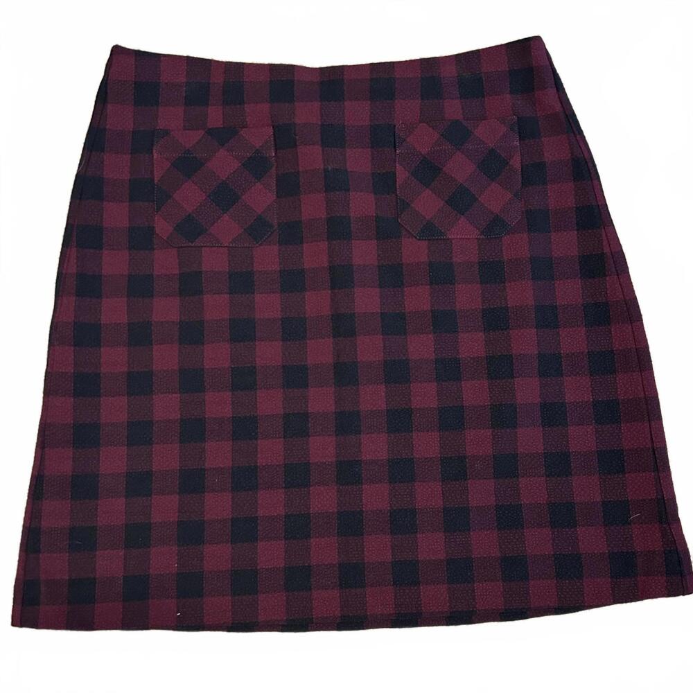 Burgundy & Black Plaid Skirt Medium Petite